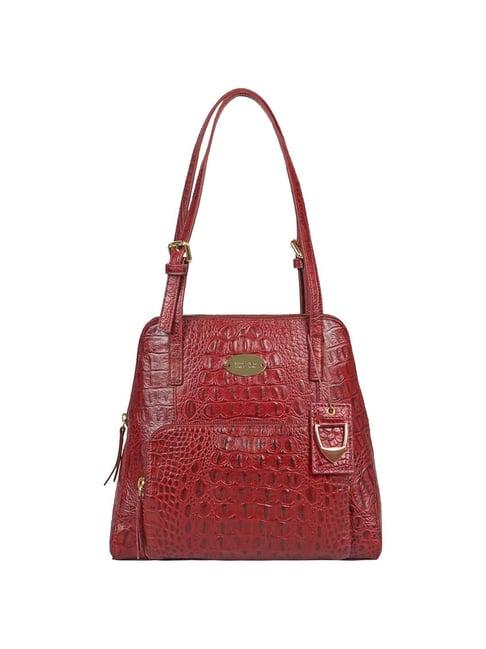 hidesign red textured medium shoulder handbag