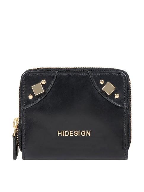 hidesign rockstar indie w1 rf black rivets rfid zip around wallet for women
