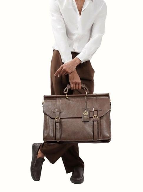 hidesign roma brown solid medium laptop messenger bag