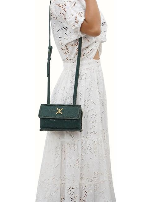 hidesign sahara green textured medium sling handbag