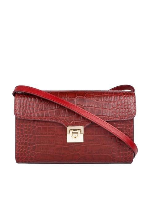 hidesign stampa 02 red textured leather flap sling bag