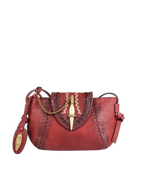 hidesign swala 04 red stitched leather sling bag