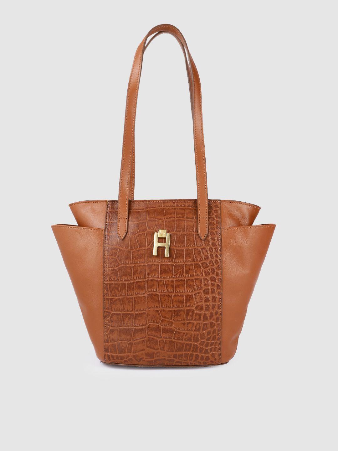 hidesign tan brown animal textured leather structured shoulder bag