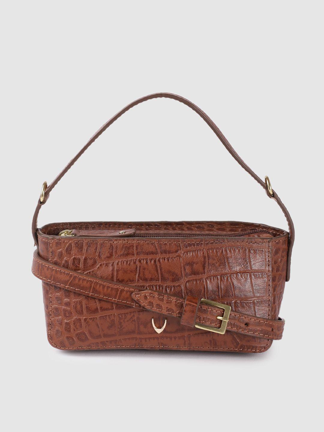 hidesign tan brown animal textured leather structured sling bag