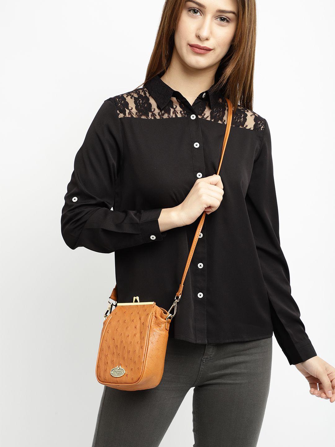 hidesign tan brown textured leather sling bag