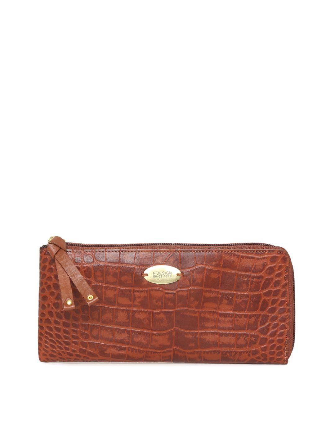 hidesign tan brown textured zip around wallet