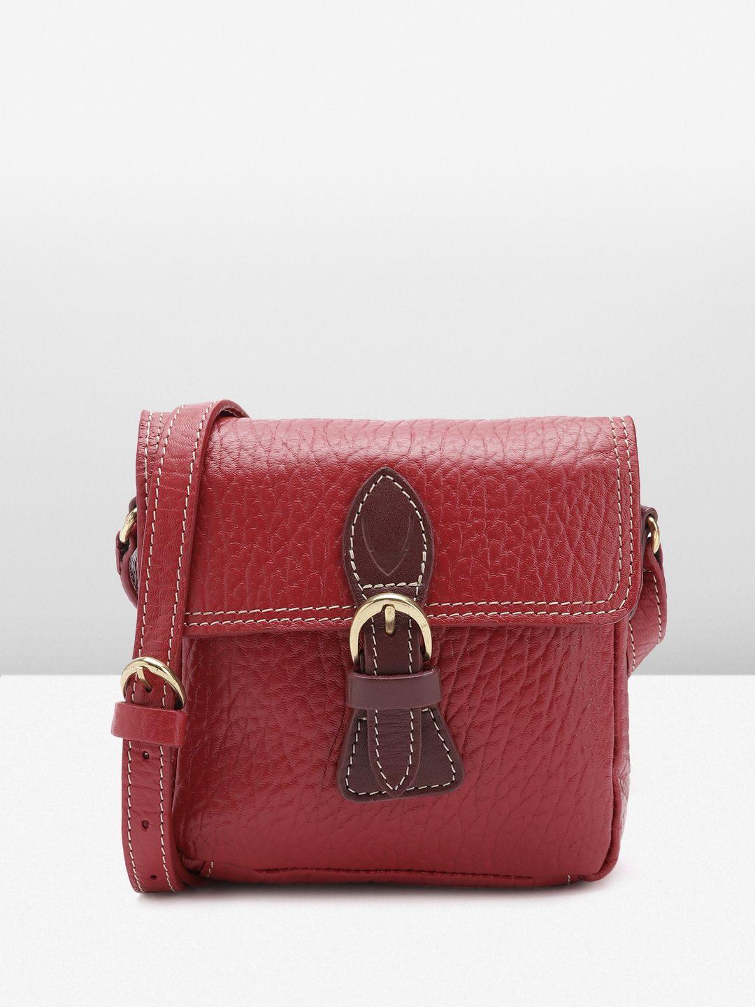 hidesign textured leather structured sling bag with buckle detail