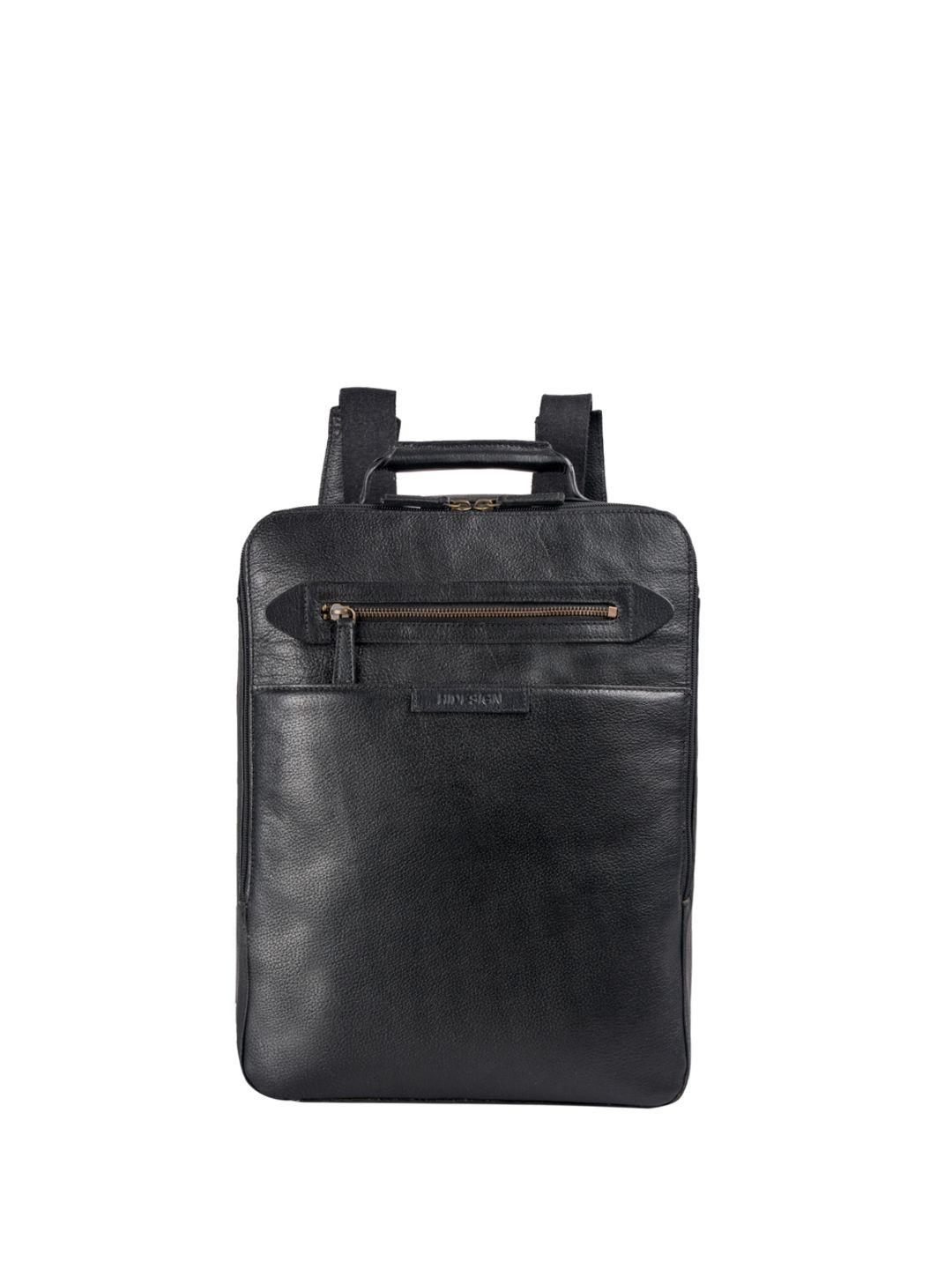hidesign unisex black solid leather backpack