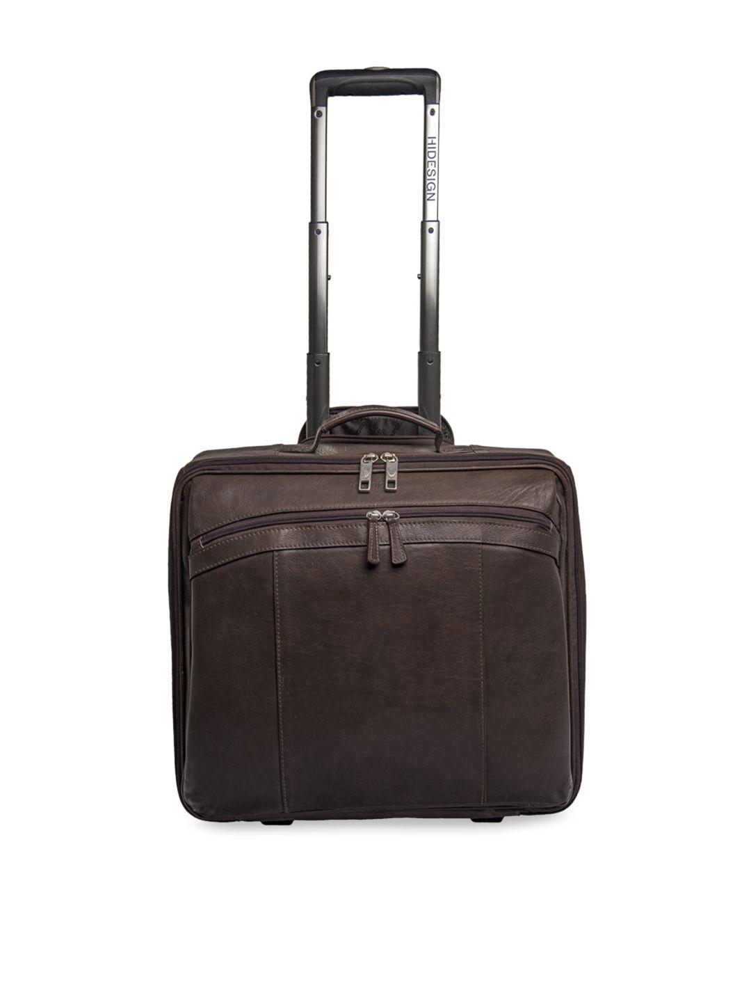hidesign unisex coffee brown solid leather cabin trolley suitcase