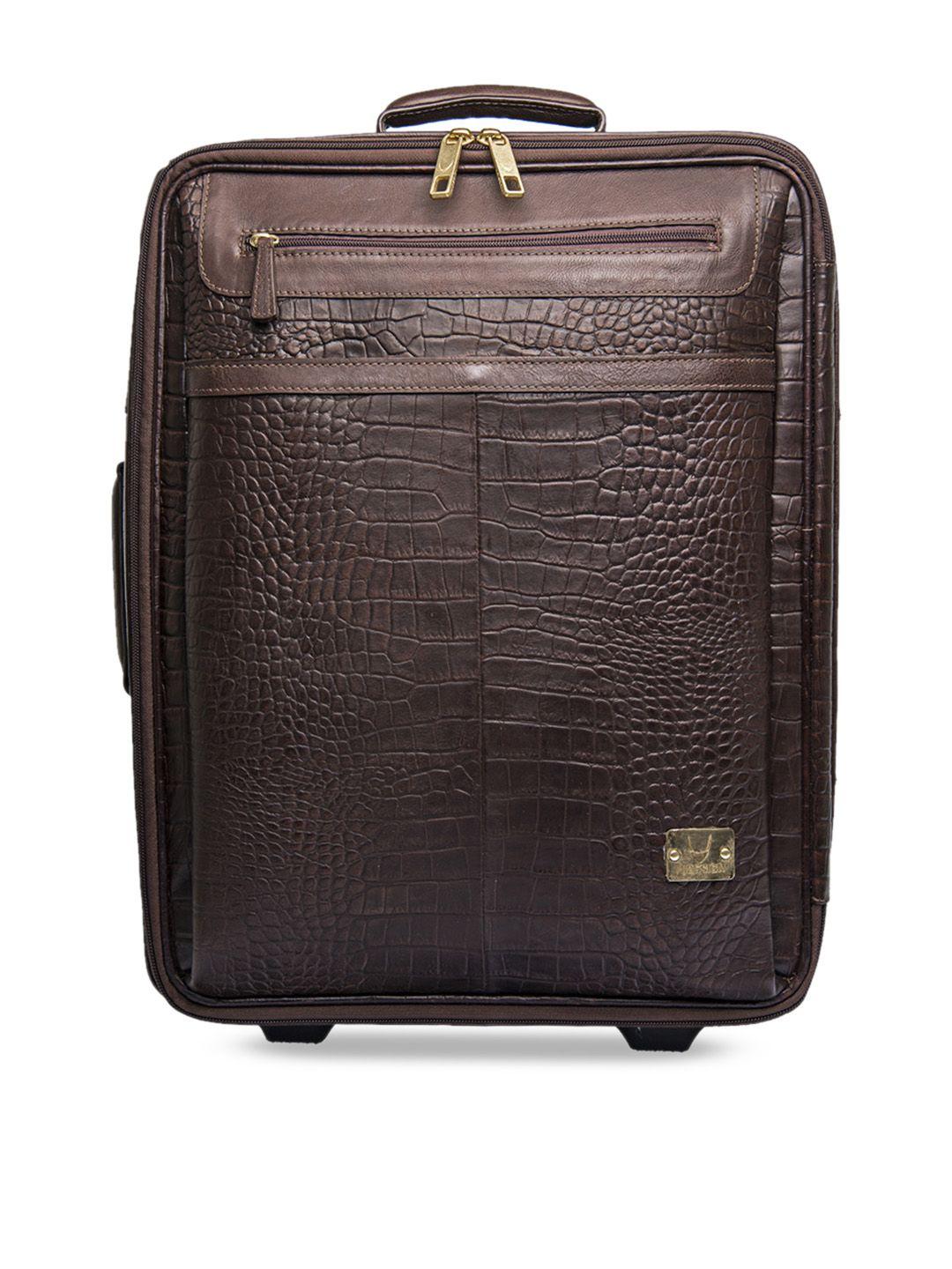 hidesign unisex coffee brown textured leather cabin trolley suitcase