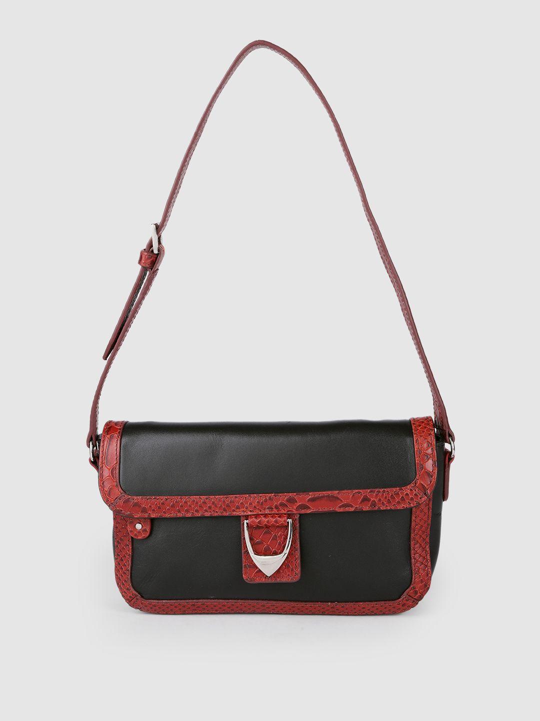 hidesign women black & red leather shoulder bag