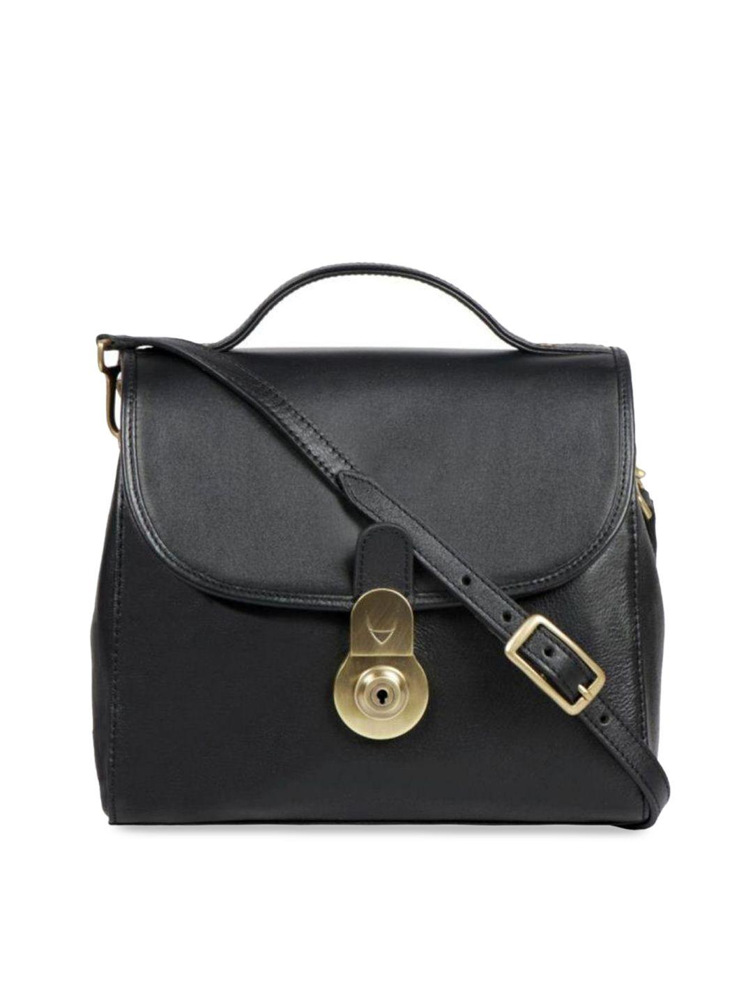 hidesign women black leather structured satchel