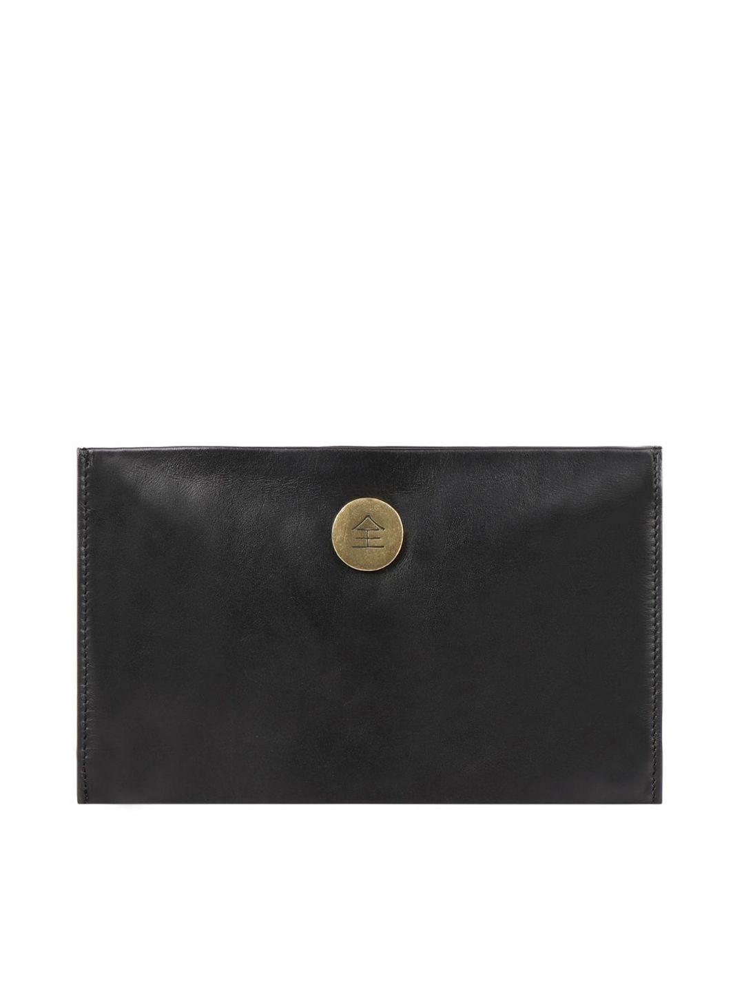 hidesign women black leather zip around wallet