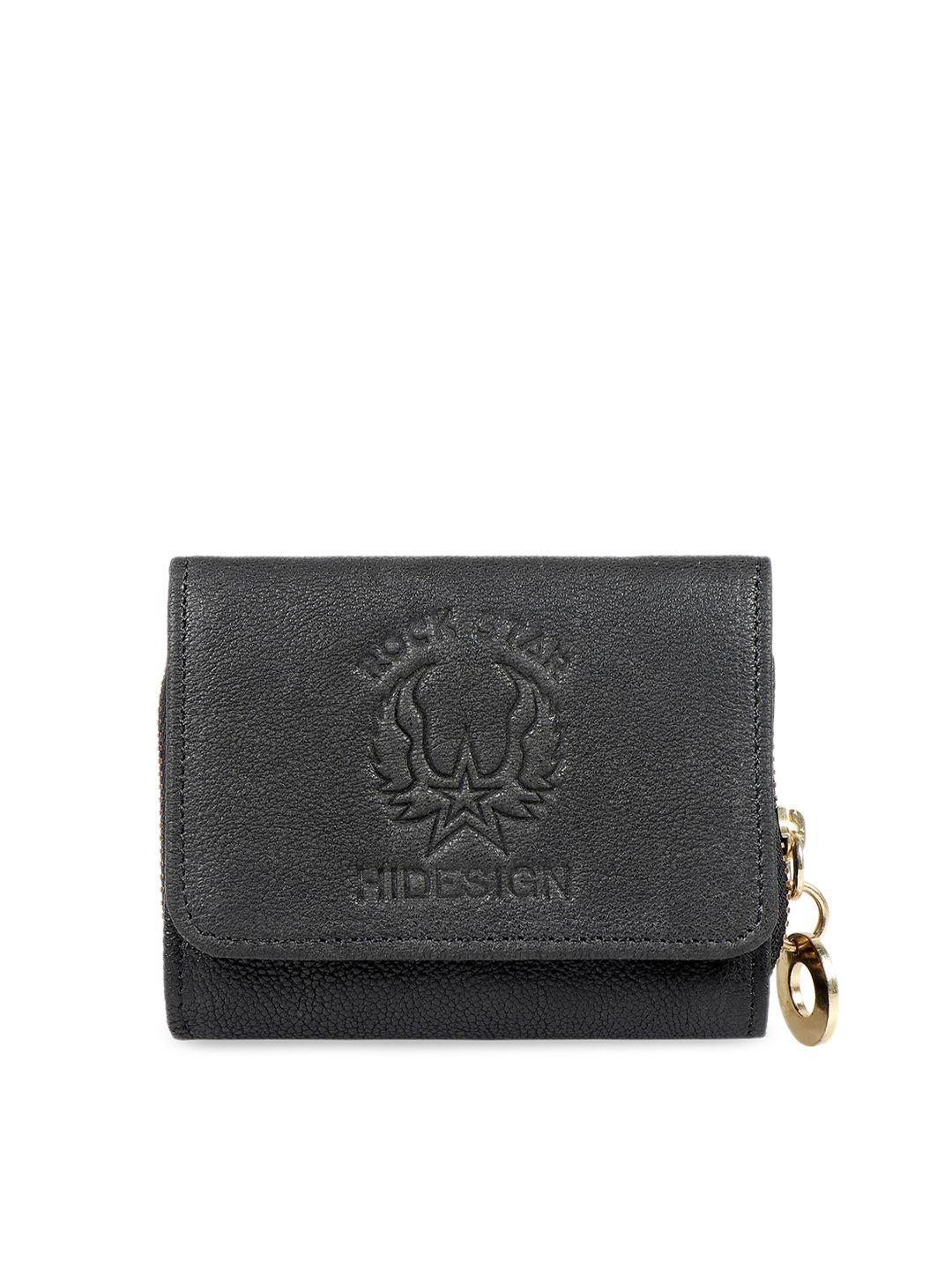 hidesign women black textured leather three fold wallet