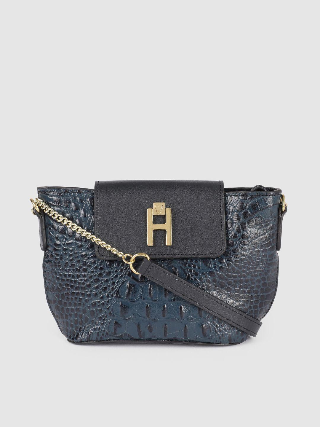 hidesign women blue animal textured leather structured sling bag