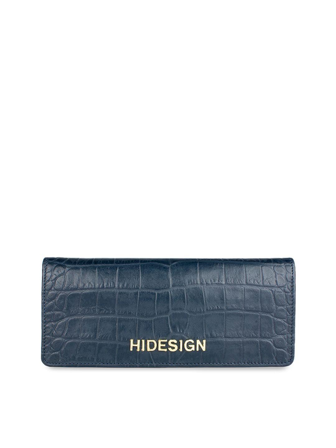 hidesign women blue crocodile skin textured leather two fold wallet
