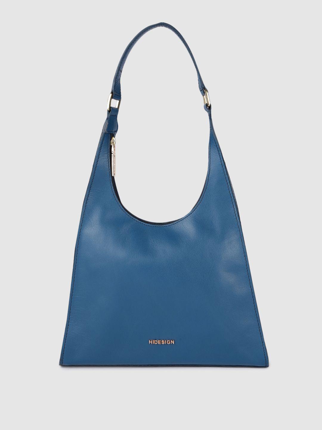 hidesign women blue leather solid hobo bag