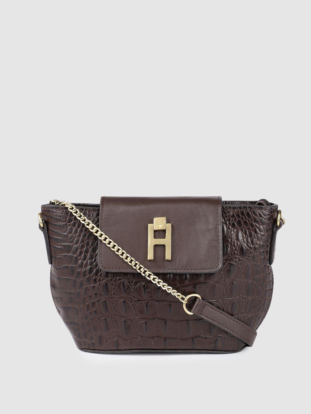 hidesign women brown textured leather sling bag