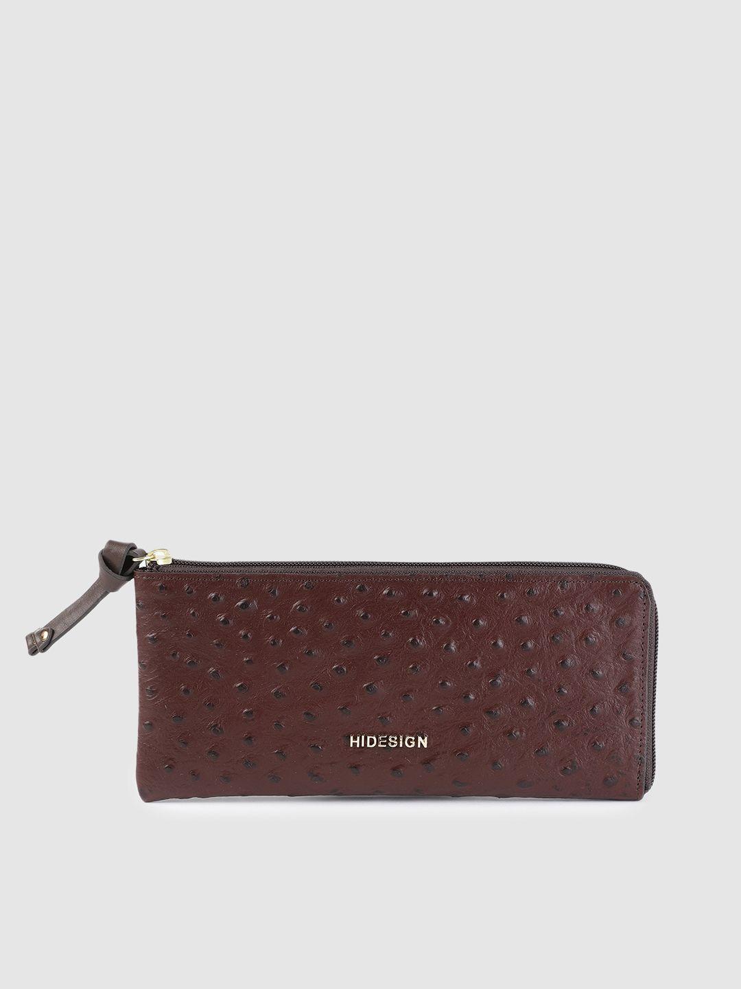 hidesign women brown textured leather zip around wallet