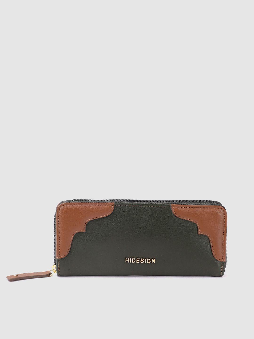 hidesign women colourblocked leather zip around wallet