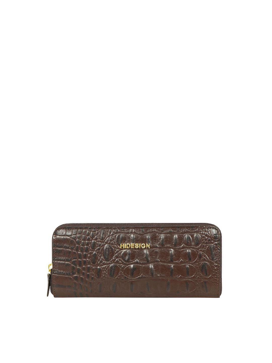 hidesign women croc textured leather zip around wallet