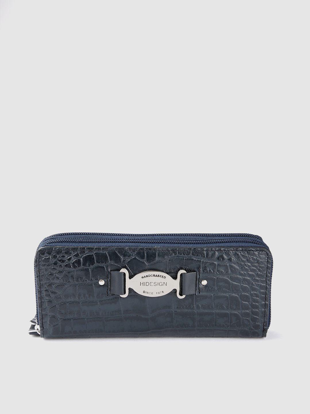 hidesign women croc textured leather zip around wallet