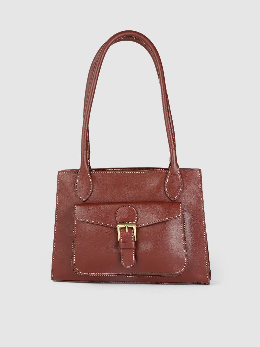 hidesign women maroon leather structured shoulder bag