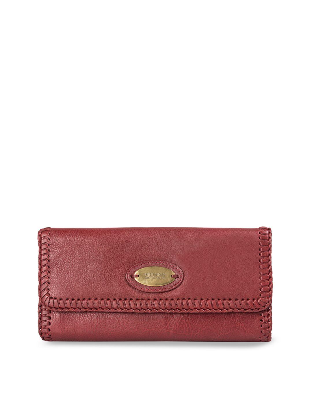 hidesign women maroon solid leather two fold wallet