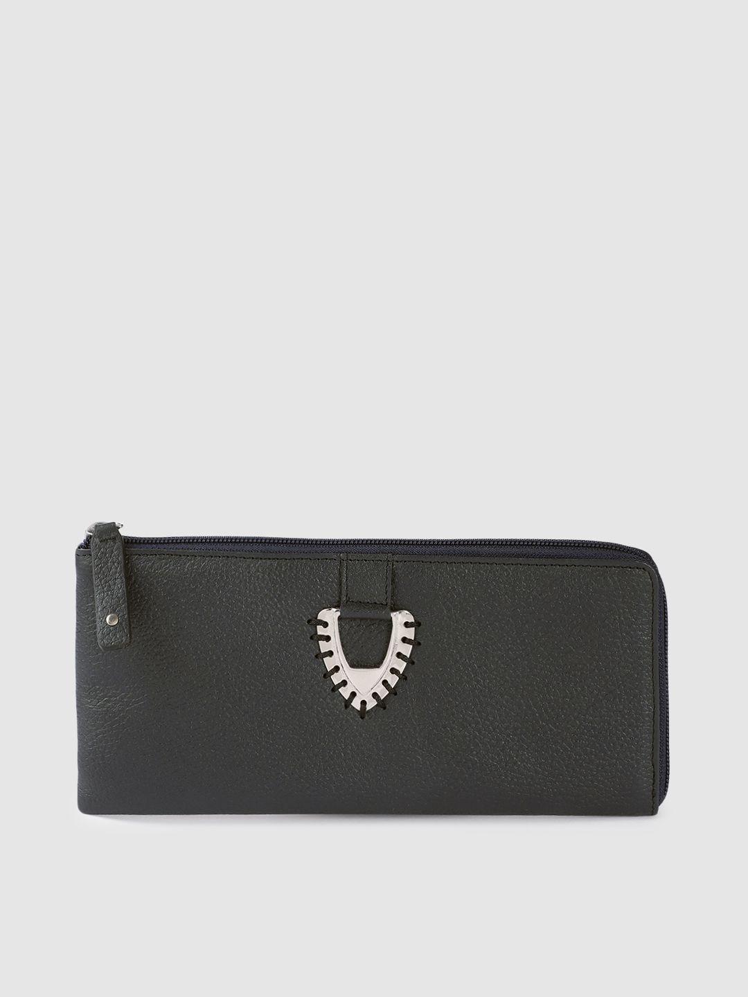 hidesign women navy blue leather zip around wallet