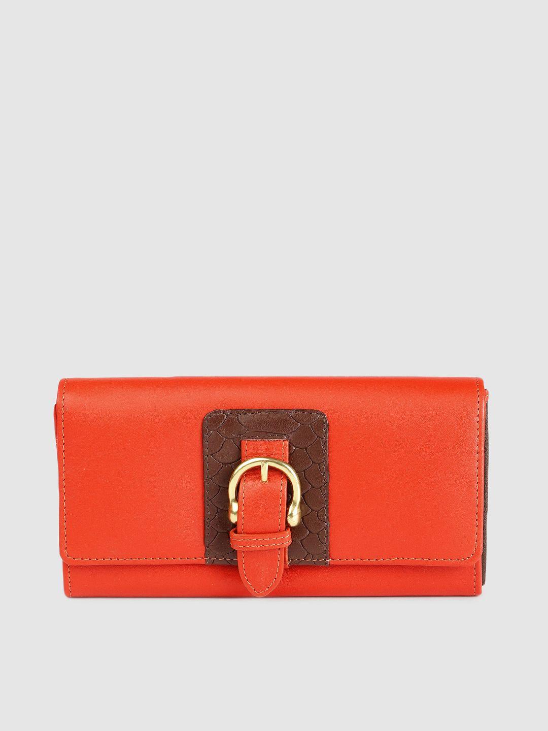 hidesign women orange solid leather envelope