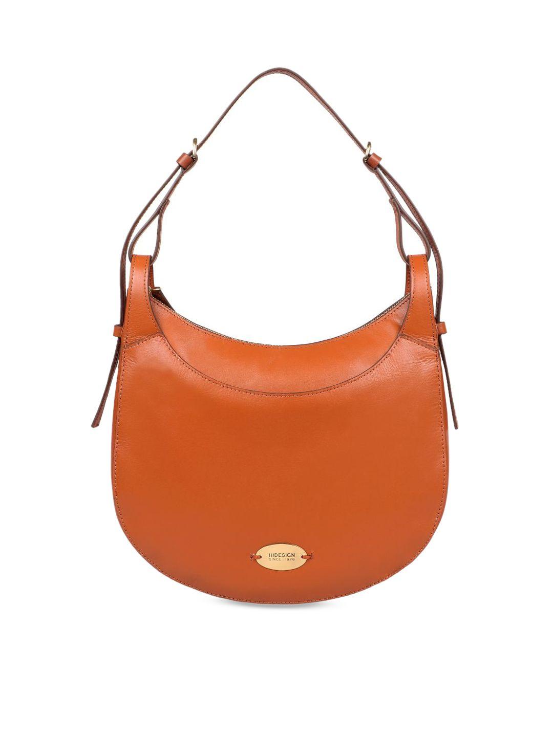hidesign women orange solid leather half moon hobo bag