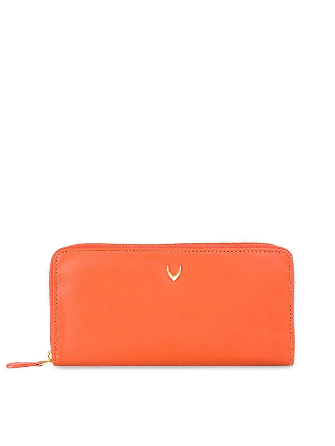 hidesign women orange solid zip around leather wallet