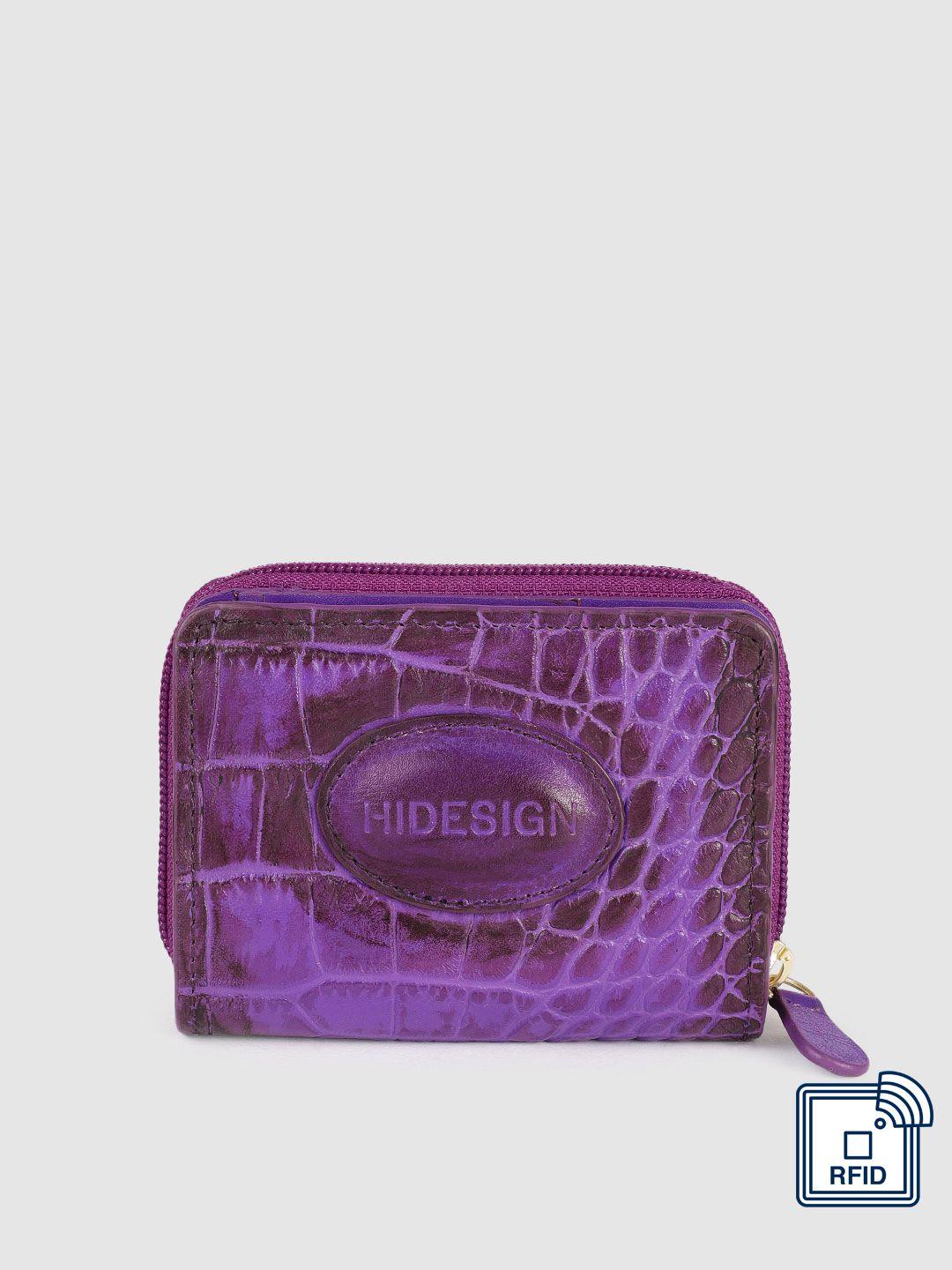hidesign women purple animal textured leather two fold wallet