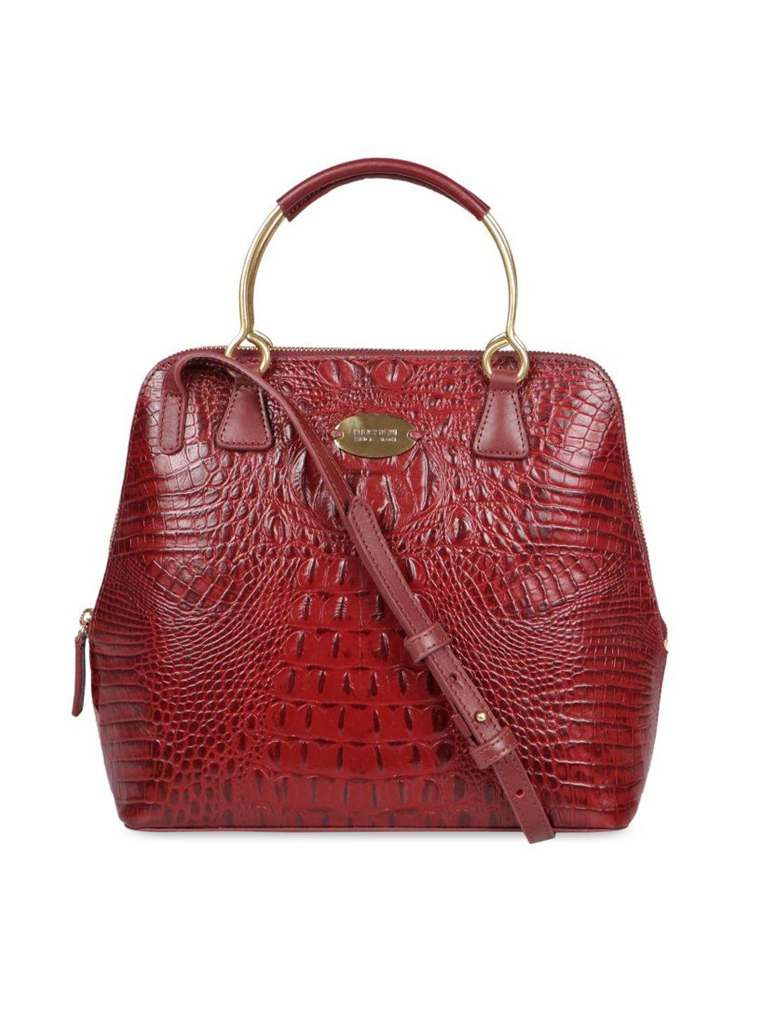 hidesign women red animal textured leather structured handheld bag