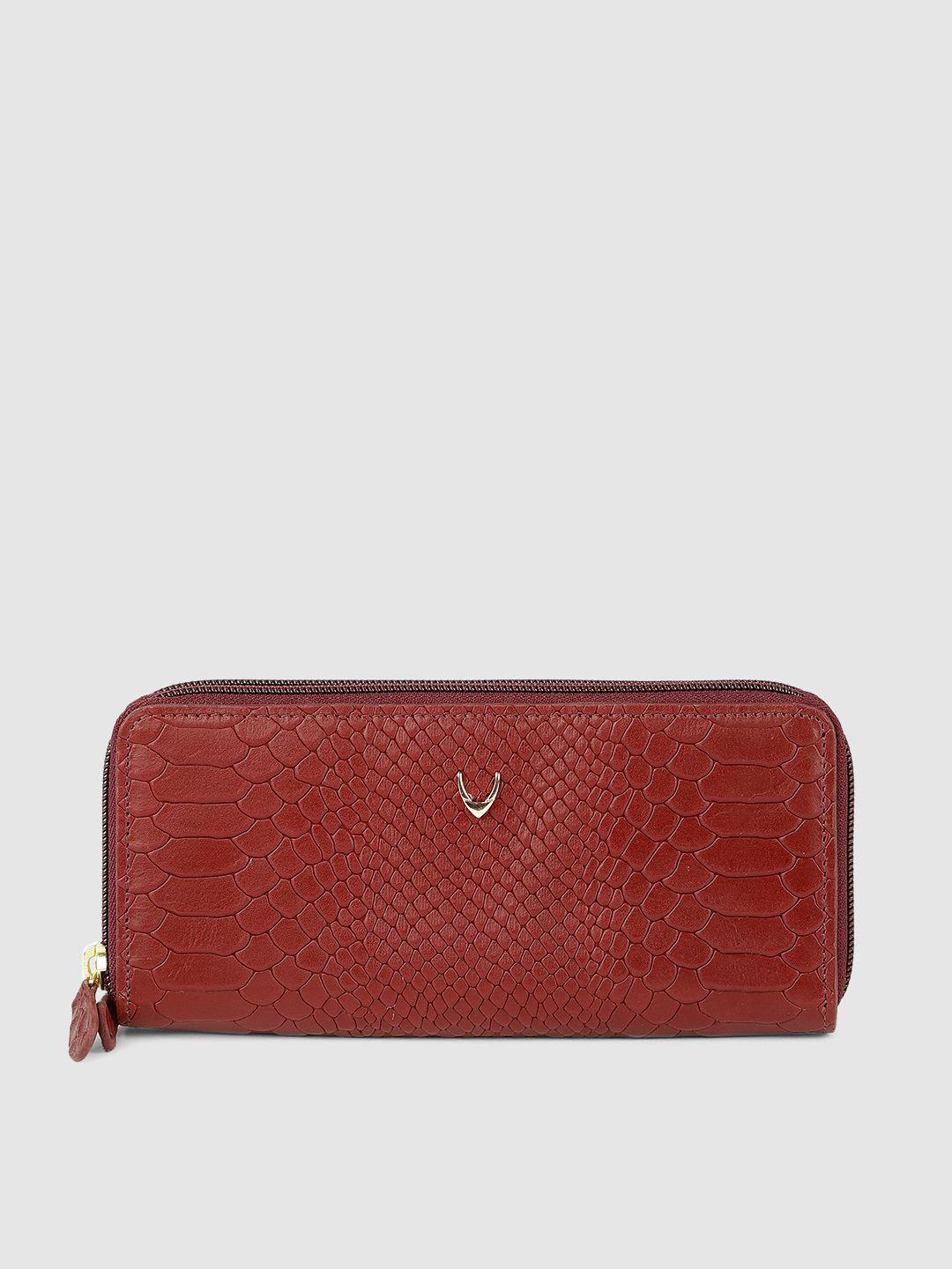 hidesign women red animal textured zip around wallet