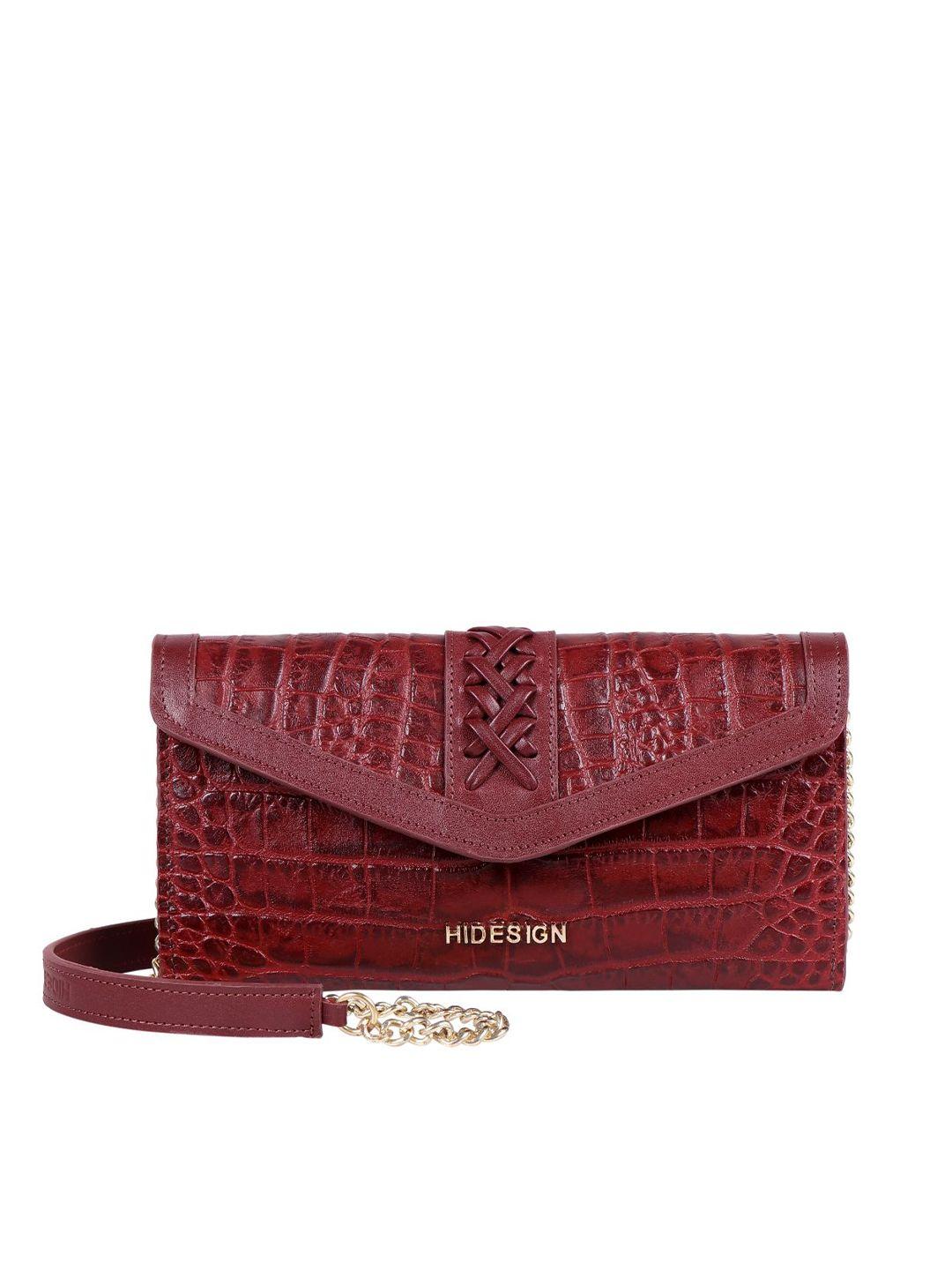 hidesign women red textured leather envelope