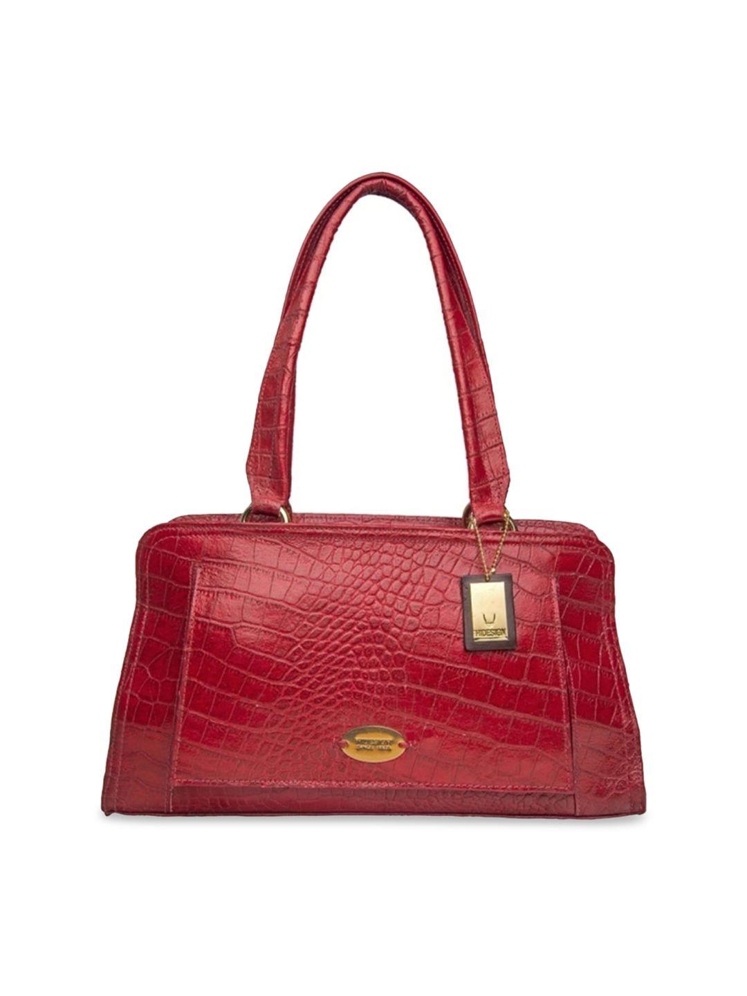 hidesign women red textured leather structured shoulder bag