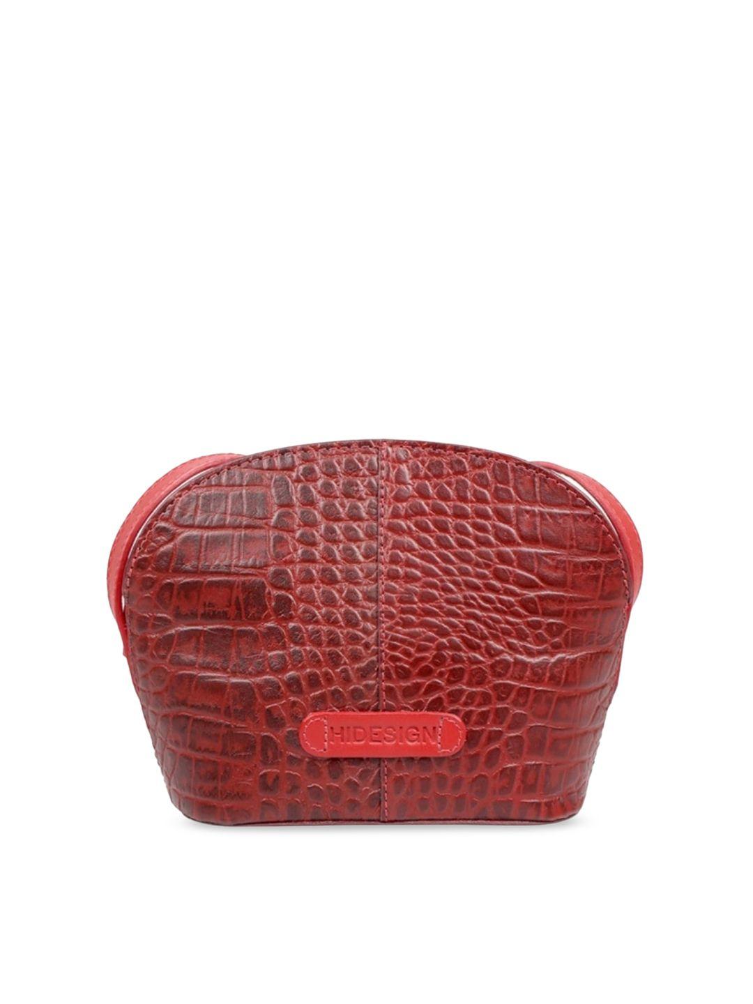 hidesign women red textured leather structured sling bag