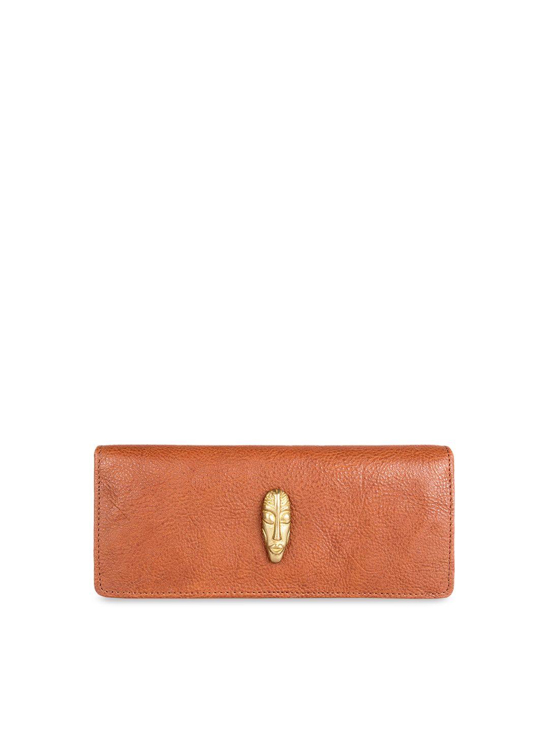 hidesign women tan brown solid leather two fold wallet