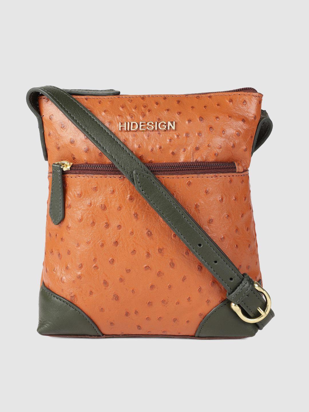 hidesign women tan brown textured leather sling bag