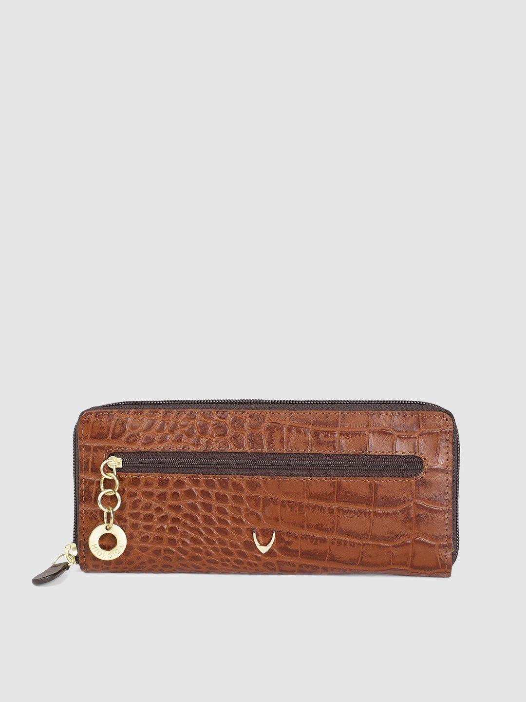 hidesign women tan brown textured leather zip around wallet