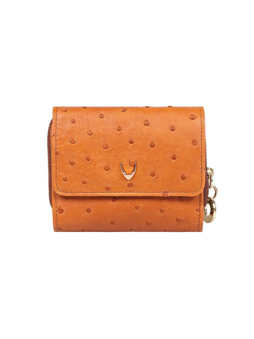 hidesign women tan geometric leather three fold wallet