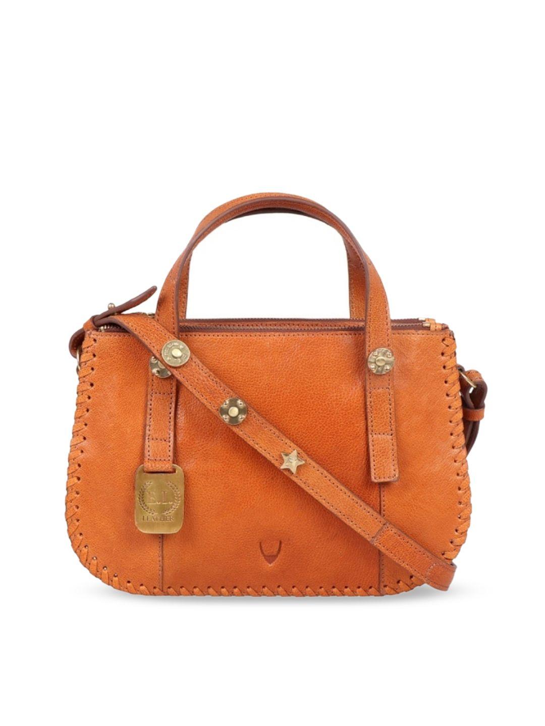 hidesign women tan leather structured handheld bag