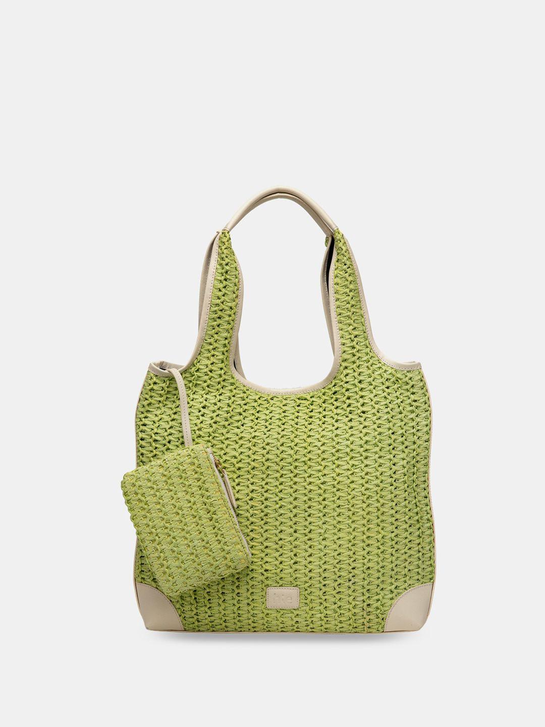 hie anya textured self design shopper tote bag with hanging pouch