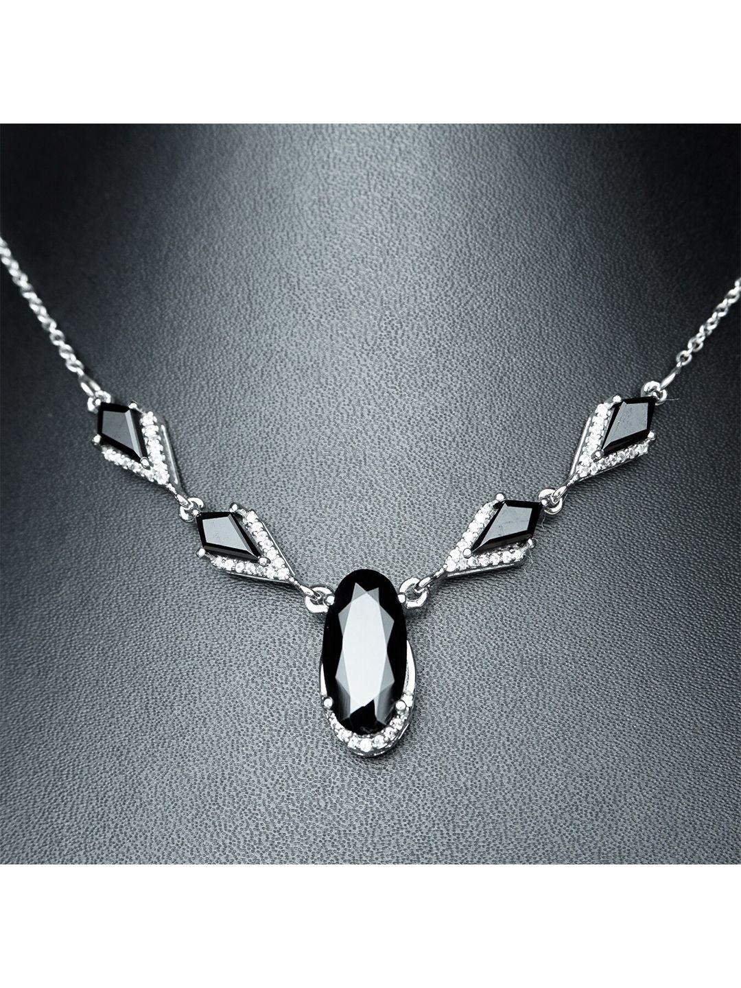 hiflyer jewels black & silver-toned rhodium-plated stone-studded necklace