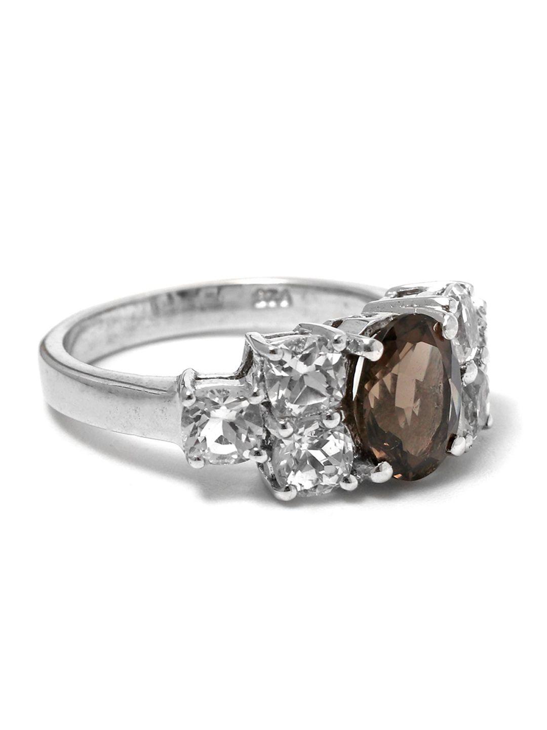 hiflyer jewels brown rhodium-plated sterling silver stone studded finger ring