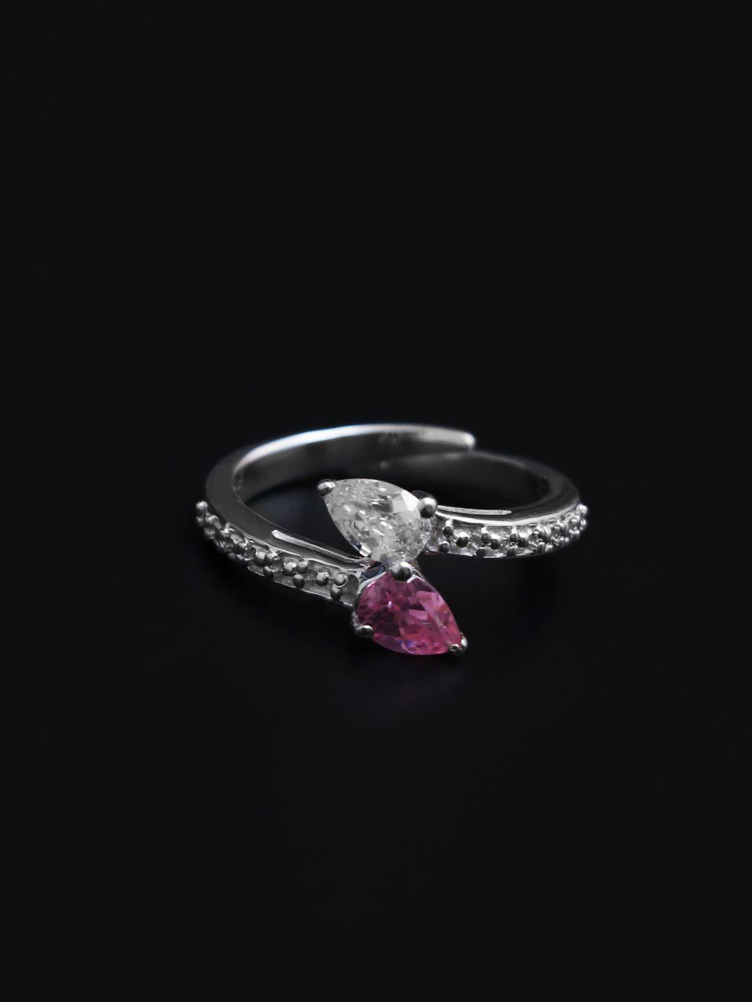 hiflyer jewels pink & silver-plated sterling silver cubic zirconia adjustable finger ring