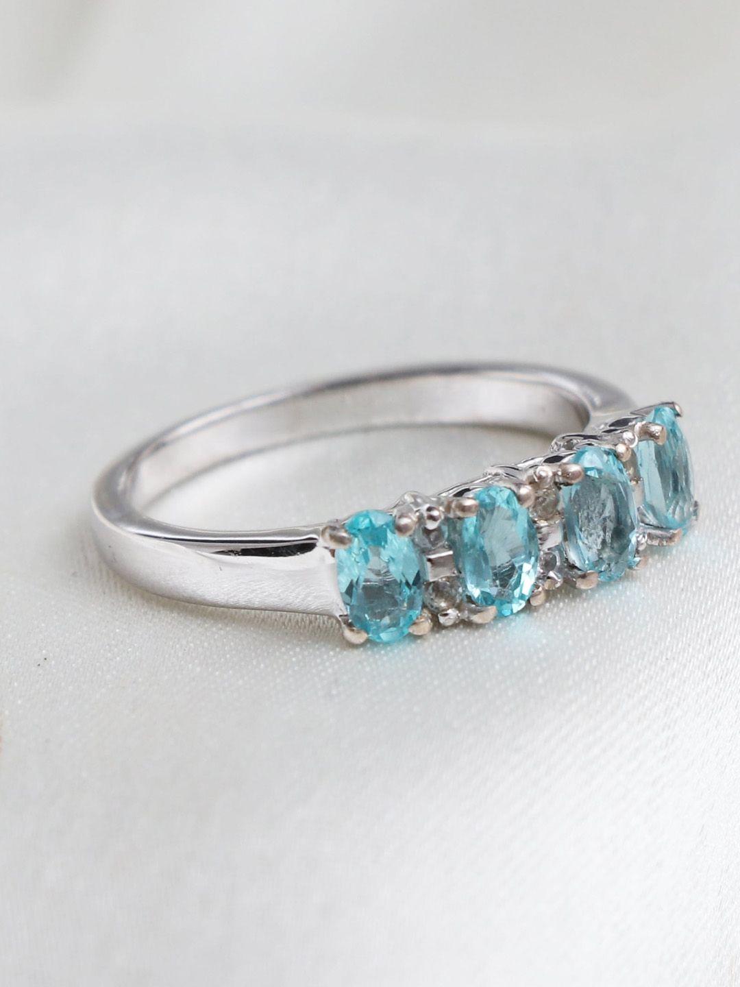 hiflyer jewels rhodium-plated silver-toned blue stone studded finger ring