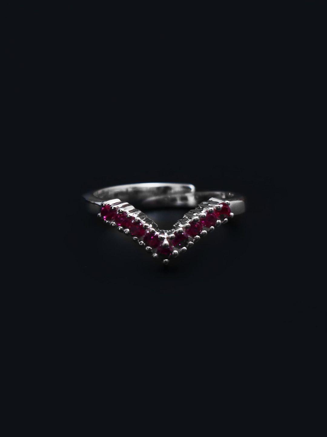 hiflyer rhodium-plated pink cz-studded adjustable finger ring