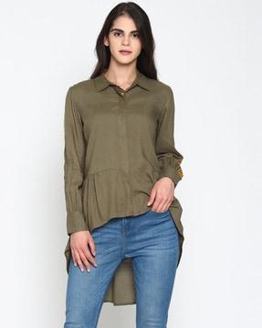 high low shirt with embroidery accent
